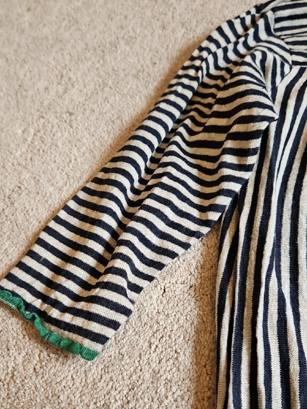 Gudrun Sjoden Navy and Oatmeal Striped Cotton Cardigan with Green Trim - Picture 11 of 13